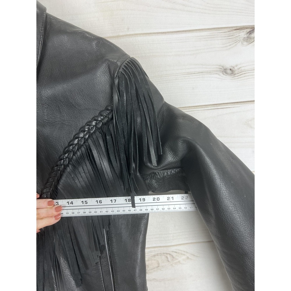 Frontier Jacket Womens 14 Leather Fringe Black Motorcycle Western Biker Cowboy - Picture 8 of 10